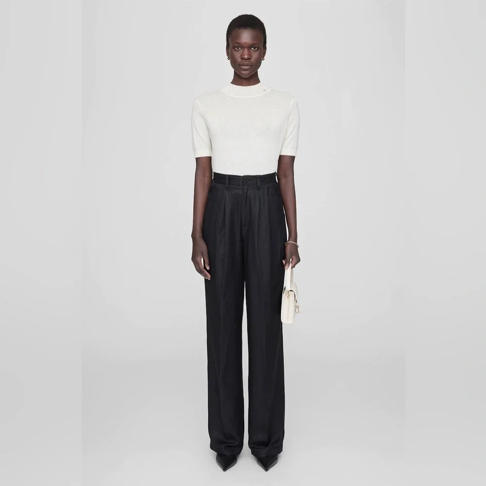 ANINE BING | Carrie Linen Blend Trousers, Black, Size 32 (2) - Picture 1 of 3